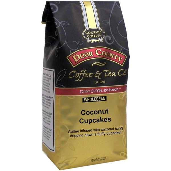 Door County Coffee, Coconut Cupcakes, Coconut and Cupcake Flavored Coffee, Medium Roast, Whole Bean Coffee, 10 oz Bag