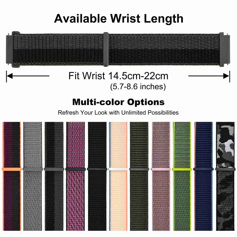 WOCCI 20mm Adjustable Nylon Watch Band, Quick Release Sport Loop