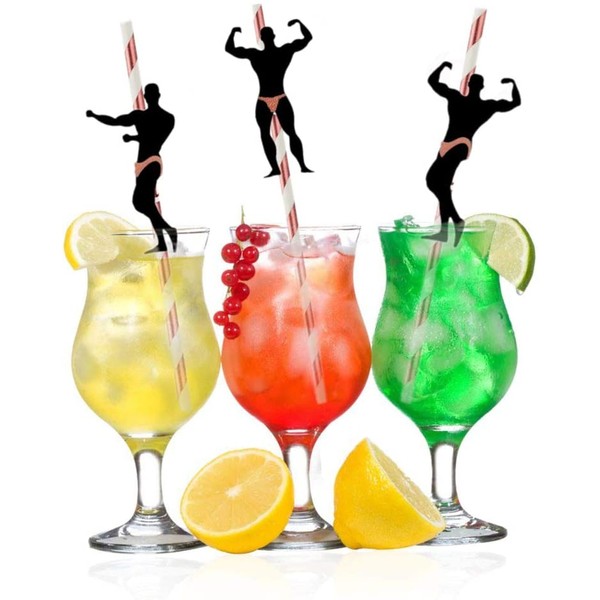 Bachelorette Party Naughty Straws - 24 PCS Stripper Dancing Men Confetti Straws for Hen Girls Night Out Decorations Bridal Shower Supplies