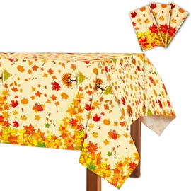 ONFUTAT 3 Pcs Fall Party Tablecloth, Autumn Thanksgiving Table Cover Maple Theme Birthday Party Decorations, Pumpkin and Maple Leaf Fall Themed Party Supplies