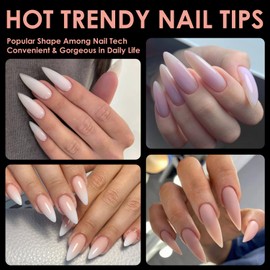 Medium Stiletto Soft Gel Nail Tips, BORNBYME 240 PCS Pre Buff Full Cover Shaped Nail Extenison Tips Half Matte Gel X Nail Tips