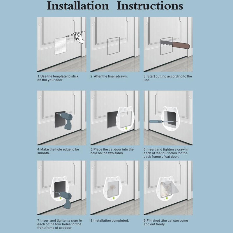 Pet Flap Door 4 Way Locking Noiseless Weather Resistant Cat