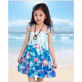 Flenwgo vestido bohemio sin mangas para niña, vestido de playa arcoíris con collar 2-12T, Azul, 110/ (fits like US 3-4T)