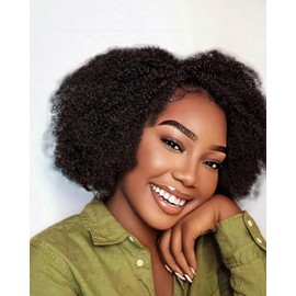 Human Hair Wigs For Black Women Afro Kinky Curly Wigs 100% Human Hair Wigs Glueless None Lace Wigs Afro Hair Wigs 180% Density 12 Inch Natual Black Color