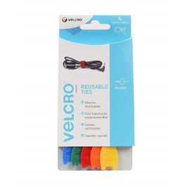 VELCRO Brand VEL60250 Velcro Adjustable Ties (5), Multi-Colour, 12mm x 20cm-5Pk, Set of 5 Pieces
