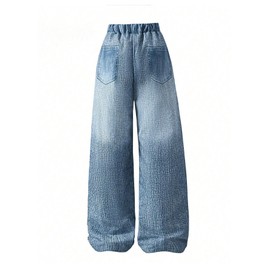 MakeMeChic Girl's Butterfly Pants Elastic Waist Wide Leg Summer Y2K Trousers Blue 9Y