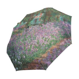AHOMY Auto Open Close Umbrella, Monet's Garden Folding Travel Umbrellas for Rain and Sun