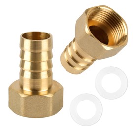 Pack of 2 Brass Hose Nozzles, Brass Hose Connection 3/4 Inch, Hose Fitting with Hex and 2 Rubber Seals, 19 mm Hose Nozzle for Water, Oil, Gas Pipe Connections