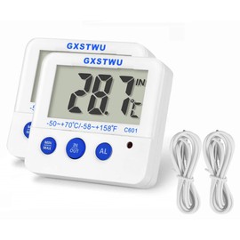 Fridge Freezer Thermometer Max/Min Memory GXSTWU High & Low Temperature Alarms Settings with LED Indicator Digital Refrigerator Thermometer with Magnetic,Stander White 2pack