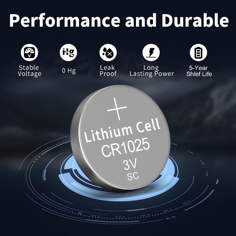 PKCELL 5-Pack CR1025 Lithium Battery 3V CR 1025 Battery, 5-Year