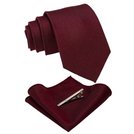 RBOCOTT Burgundy Wool Tie Cashmere Cotton Nacktie and Pocket Square with Tie Clip Sets for Men