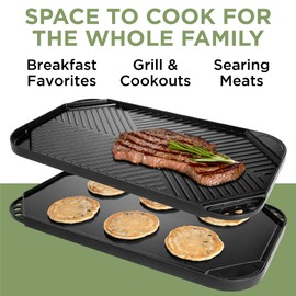 Ecolution Reversible Grill/Griddle Pan, Non-Stick, Dishwasher Safe, Double Burner Family Griddle Grill Pan Cookware, Cast Aluminum, 19.5-Inch x 11-Inch