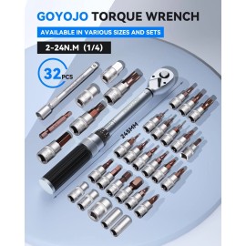 CyclingDeal 32pcs Torque Wrench Socket Bike Tool Set 1/4" Driver 1.5-17.7 ft-lbs (2-24 N.m)