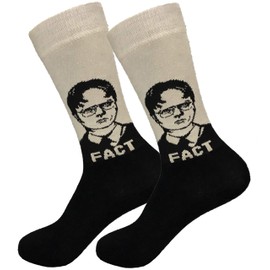 Balanced Co. Dwight Schrute Dress Socks Rainn Wilson Funny Socks Crazy Socks Casual Cotton Crew Socks (Fact Black/Gray)