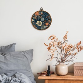 KSDUT Aesthetic Flower Dark Blue Wall Art Decor - Botanical Neutral Mid Century Modern Wall Art Canvas Frame Hanging Prints, Vintage Landscape Round Wall Art Decor for Home Decorations 10"x10"