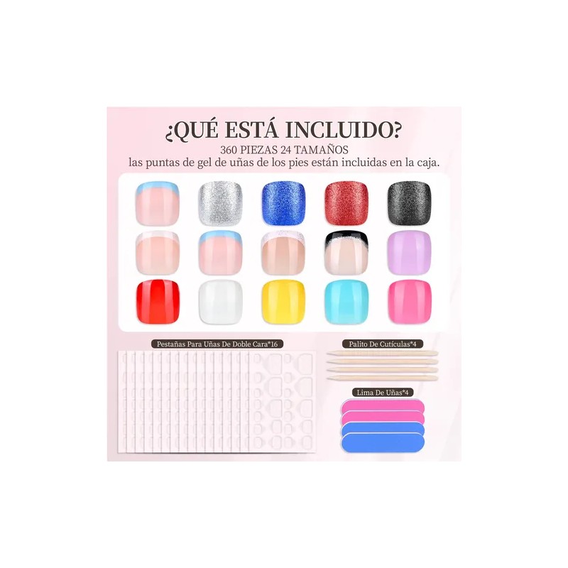 Kit Pedicura Uñas Postizas Para Pies Con Pegamento 360pcs