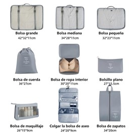 Organizador de Viaje para Maletas - Set de 9 Bolsas Organizadoras de Viaje - Organizador de Equipaje Impermeable para Ropa, Ropa Interior, Cosméticos, Accesorios, Zapatos (02 Azul oscuro)