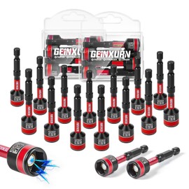 Geinxurn Impact Nut Driver Set, 16 Pieces 2.56”Long 3/8”6 Point Alloy Steel Magnetic SAE Nut Setter Set Use For Require Installing 1/4 Hex Shank Impact Driver with Portable Storage Cases