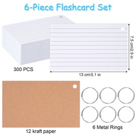 Index Cards Small, 300 Sheets Index Cards Lined DIN A7, Flashcards with Binder Rings, Kraft Paper Cards, Lined Vocabulary Cards, Dividers Flashcards for School Supplies, Home Learning Accessories