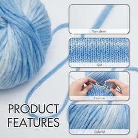 NICEEC 1 Skein Rainbow Wool Blend Yarn, Soft, Fluffy, Gradient, Self-Striping, Easy-Use Colorful Yarn for Crochet & Knitting, Total 4.6oz / 199yds - Blue Sky