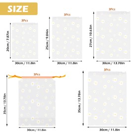 JETOP 15 Pcs Travel Storage Bag, Waterproof Clear Drawstring Bags for Travel & Storage, Ziplock Travel Bags with Daisy Print for Clothes Shoes Toys, Reusable Shoe Bags for Travel