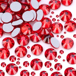 Dowarm 2650 Pieces Glass Flat Back Crystal Rhinestones Round Gems, 6 Sizes 1.5mm - 6.5mm, Flatback Crystals Loose Gemstones for Crafts Nail Face Art Clothes Jewels (Red/Siam)