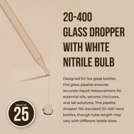 20-400 Glass Dropper with White Nitrile Bulb – Pack of 50 | Essential Oil Dropper for 1oz Dropper Bottles Glass | Pipette Dropper for Oils, Tinctures, and Serums | Leakproof Wood-Covered Screw Cap