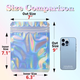 YHJZ Holographic Bags 50pcs Mylar Bags 7x9 inches Resealable Bag with Party Favor Bag Coffee Storage for Small Business