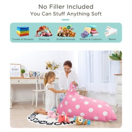 Aubliss Stuffed Animal Storage Bean Bag Chairs Cover, 50"x 35" Extra Large Bean Bags Chair for Kids & Adults, Beanbag Toy Storage for Boys Girls - Premium Cotton Canvas Pink Dot