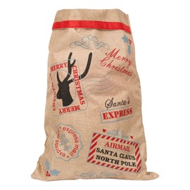 Trimming Shop 70x50cm Santa Sack Traditional Vintage Santa's Express Printed Burlap Hessian Linen Santa Claus Sack Stocking Accessories Xmas Presents Gift Bags Personalize Merry Christmas Decorations