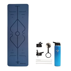 BodyForge Yoga Mat Thick Exercise Mat Thick 8mm TPE Eco-Friendly with Alignment Marks Non-Slip Extra Thick High-Density for Women Men Workout Pilates & Sports Water Bottle - 24oz, 3 Lids (Blue/Light Blue)