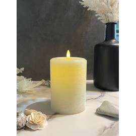 LumiPur Signature Natural Glow Flickering Flameless LED Wax Pillar Candle (3.5" x 5", Linen White)