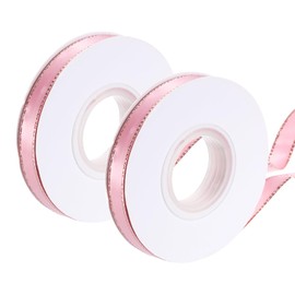 QUARKZMAN 2 Stück 50 Yards x 10mm Satinband mit Goldrand Schleifenband Geschenkband Ribbon Doppelseitig Polyester Einfarbig Bänder für Geschenkverpackung Hochzeit Dekoration Pink