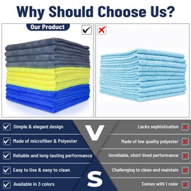 SAIU Microfiber Cleaning Cloths 16x16 in Grey/Blue/Yellow Higher Absorency 12 Pack, Car Washing Cloth Dry Dust Polish Multiple Uses