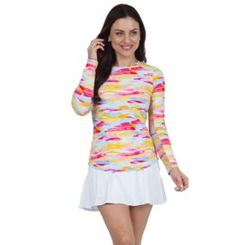 IBKUL Athleisure Wear Sun Protective UPF 50+ Icefil Cooling-Jessie Print Long Sleeve Crew Neck-12867 Plum Multi/Jessie/XL