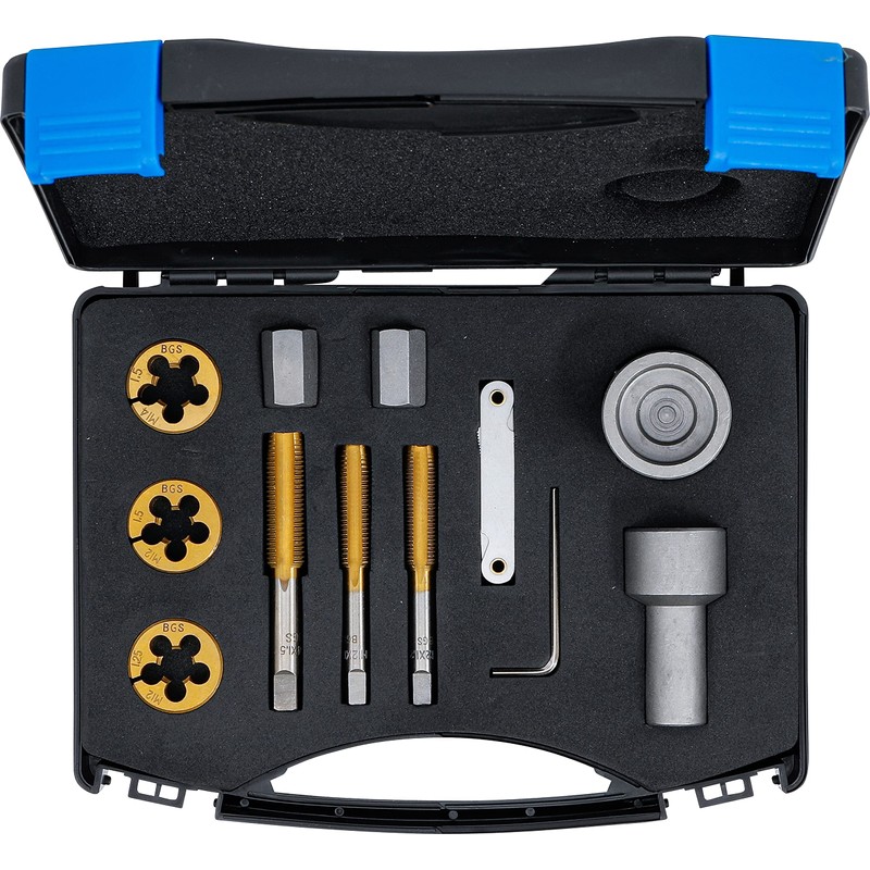 BGS 1988 Tap/Die Set for Wheel Studs/Nuts 12-Pieces, Silver/Gold/Black