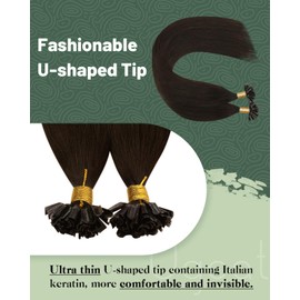 Ugeat Utip Human Hair Extensions Dark Brown K Tip Hair Extensions Brown Hot Fusion #2 for Women Long Lasting and Natural Looking for Summer Everday Wear 22 Inch 50G 50S