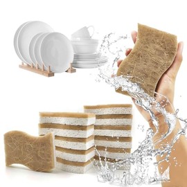 Estropajo para Trastes de Fibra Natural Biodegradable, 12 Pcs Esponja para Trastes de Doble Car, Fibras para Trastes Resistentes y Antirrayaduras, Ide