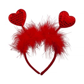LUX ACCESSORIES Fabric Furry Heart Antenna Valentine's Day Festive Headband… (RED)