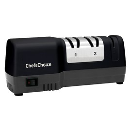 Chef’sChoice Hybrid Knife Sharpeners for 20-Degree Straight and Serrated Knives Combines Electric and Manual Sharpening With 100-Percent Diamond Abrasives And Precision Angle Guides, 3-Stage, Black