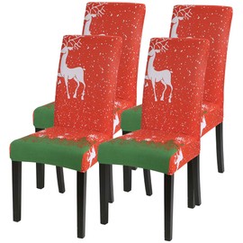 papasgix Xmas Christmas Chair Covers Set of 4, Xmas Strech Chair Slipcovers Washable Cover Decoration Dining Room Chair Protector Home Decor Universal Fit for Wedding Party Banquet
