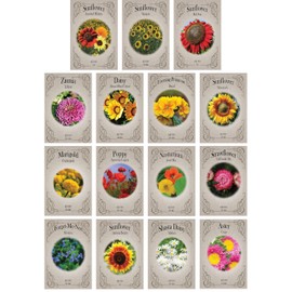 Set of 15 Premium Variety Flower Seed Packets - Heirloom Non-GMO and Proudly Sourced in The USA
