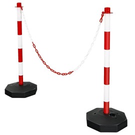 Bettary 2 Pack Plastic Stanchions Chain Set, Traffic Delineator Post Cone with Fillable Base, 5’ Link Chains, Crowd Control Ropes and Poles for Airports, Parks, Stores (2 Packs Red & White)