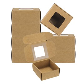 PATIKIL 3.3"x3.3"x1.4" Paper Soap Box with Window, 40 Pack Homemade Soap Boxes Square Presents Packaging Boxes for Birthday Christmas DIY Craft, Brown