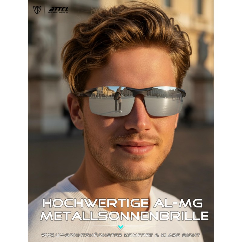 ATTCL Men's Polarised Sunglasses for Sports: UV Protection Lightweight Wrap-Around