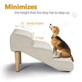 Senneny Imitation Linen Faux Leather Dog Stairs, for Pets up to 150 lbs, Waterproof, Scratch Resistant Pet Steps/Stairs with High Density Foam and Detachable Wooden Legs, Light Beige Linen, 3 Step