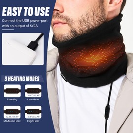Dr.Warm Heated Fleece Neck Gaiter for Women Men, USB Thermal Neck Warmer Heating Scarf Face Cover for Winter Outdoor Sports