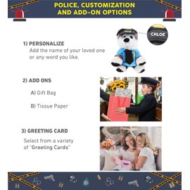 DolliBu Floppy Husky Police Officer Plush Toy - Super Soft Husky Dog Cop Stuffed Animal Dress Up with Cute Cop Uniform & Cap Outfit - Gift with Personalization - 7.5" Inches