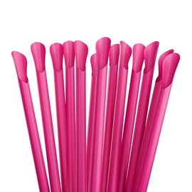 50% WIDER Scoopzilla Plastic Spoon Straws - 250 Pack (Unwrapped, Pink)