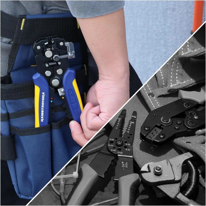 haisstronica Self-Adjusting Wire Stripper, 3 in 1 Blue/Yellow